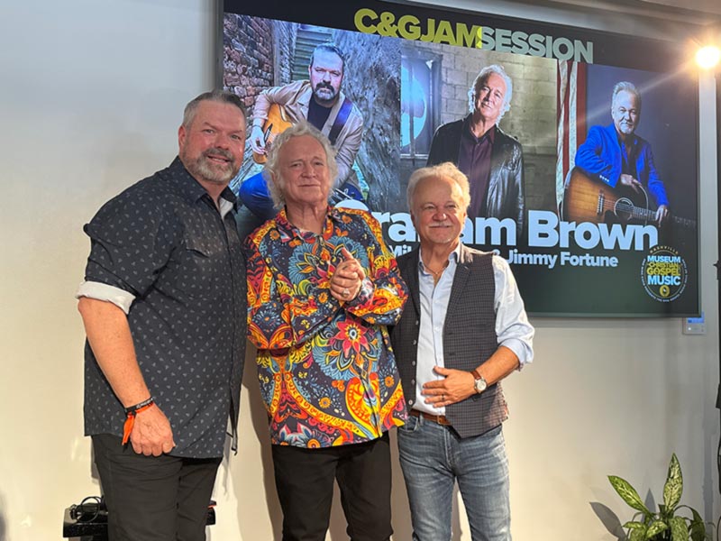Mike Rogers, T. Graham Brown, and Jimmy Fortune during Gaither Music Group's CMA Fest event at the Museum of Christian & Gospel Music in Nashville.